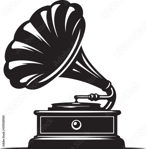 Vintage Gramophone Silhouette - Classic Music Player with Horn