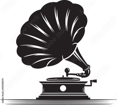 Vintage Gramophone Silhouette - Classic Music Player with Horn