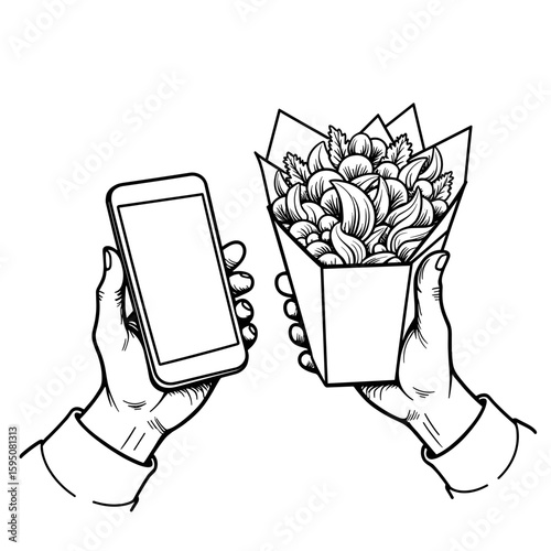 Hands holding smartphone and salad delivery box – Healthy eating, convenience