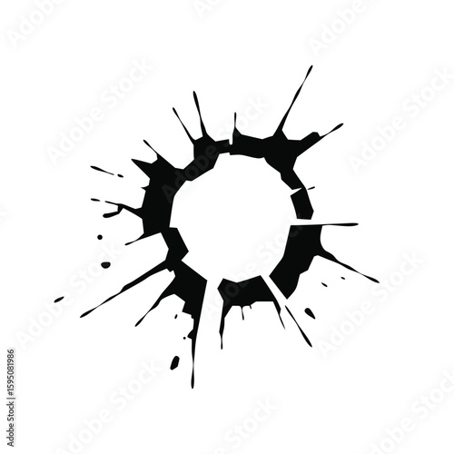 Abstract shattered circle with sharp radiating shards against white background symbol of impact or destruction vector illustration