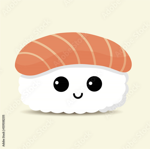 Adorable Cartoon-Style Sushi Characters with Smiling Faces