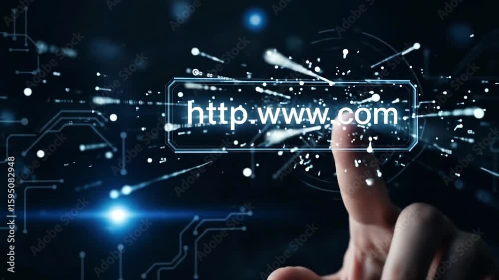 Fingertip Activating Digital Interface Showing Website Address Futuristic Network Glow