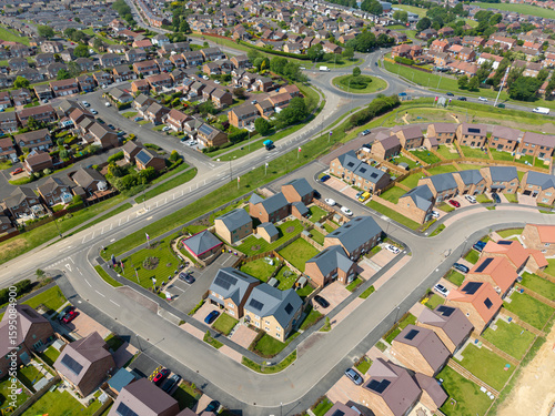 Quadro su tela New build housing estate in NE England with integrated solar panels on the roofs