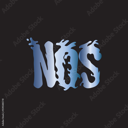 Abstract stylized text graphic of the letters "NOS" in a liquid, gradient blue design.