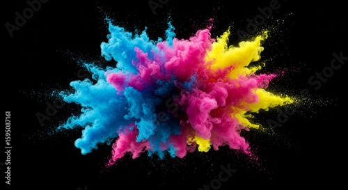 Exploding Colorful Powder Burst on Black Background