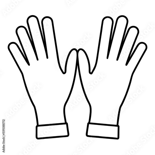 Detailed line art of latex gloves with finger details isolated on white background