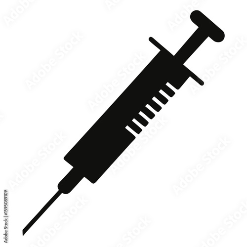 Black silhouette of a medical syringe with plunger isolated on white background