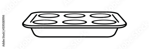 Simple line drawing of a six-cup muffin tin on a white background useful for baking cooking and culinary themes vector illustration