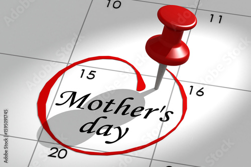 Mother's day word marked on calendar with push pin