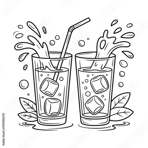 Refreshing summer drinks with ice and splashes