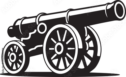 Vintage cannon on wheels silhouette