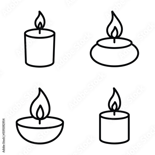 Simple line art icons of four burning candles