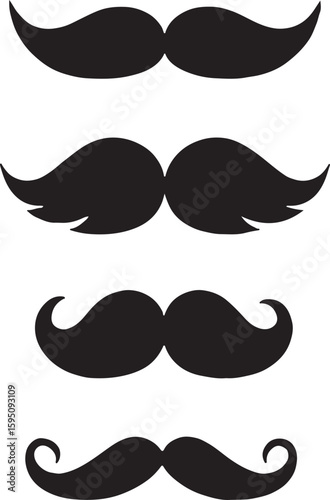 Four black mustache silhouettes on white background