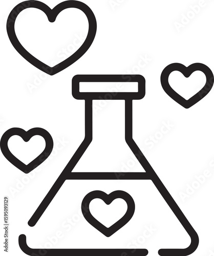 Chemistry of love flask with hearts silhouette