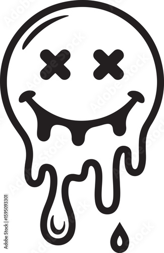 Melting smiley face with x eyes silhouette
