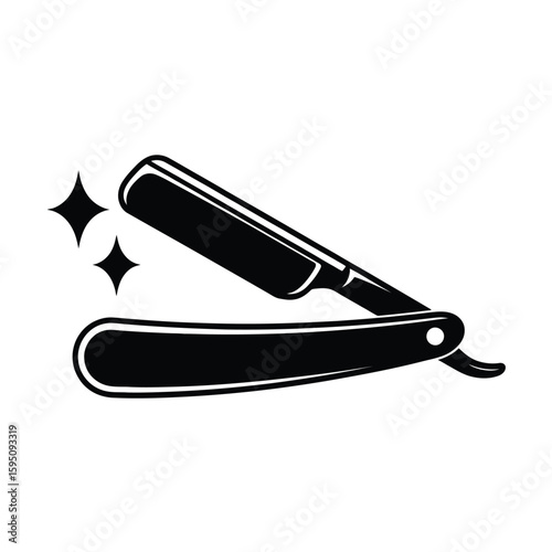 Vintage straight razor with sparkling highlights