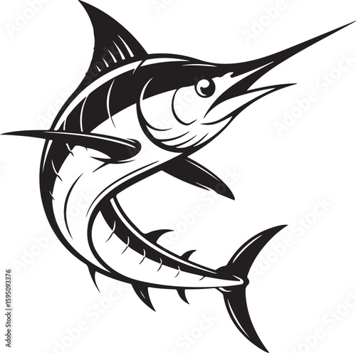 Dynamic marlin leaping out of water silhouette