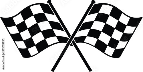   Two crossed checkered flag silhouette, racing flags vector, crossed flag icon, start and finish flags, race symbol illustration