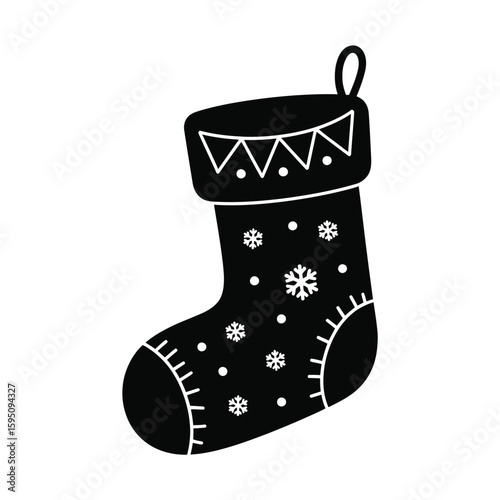 Black and white christmas stocking with snowflake pattern