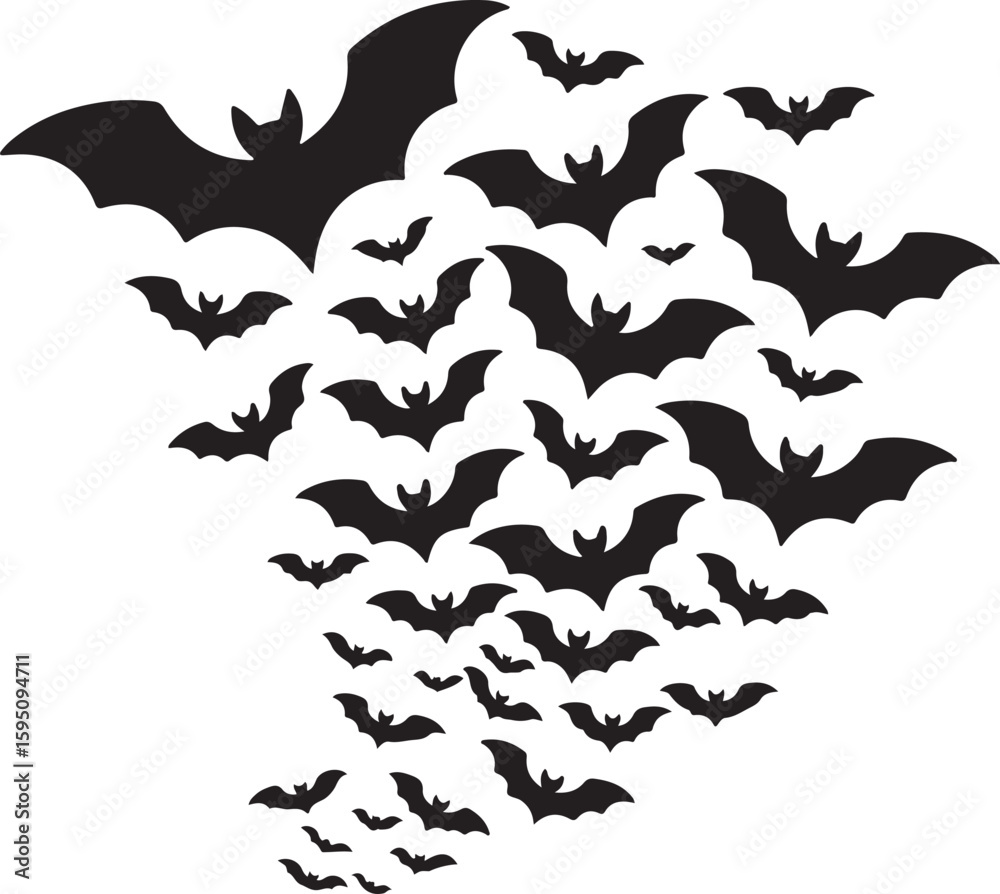 Naklejka premium Flock of bats flying in a swarm silhouette