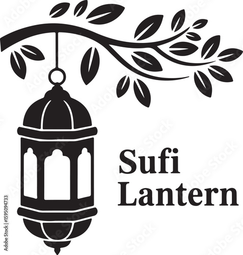 Islamic sufi lantern hanging from a tree branch silhouette