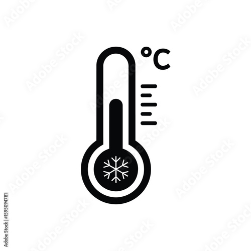 Cold temperature thermometer icon with snowflake symbol