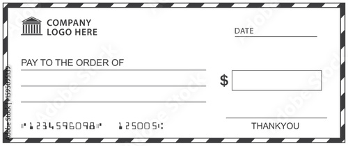 Bank check, vector blank money cheque, checkbook template with guilloche pattern and fields. Currency payment coupon, money check background