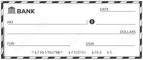 Bank check, vector blank money cheque, checkbook template with guilloche pattern and fields. Currency payment coupon, money check background