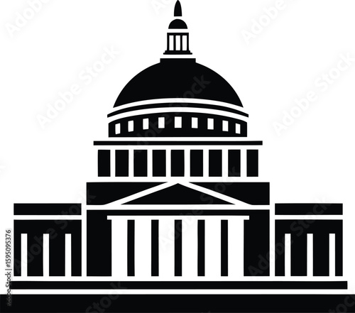 Capitol building silhouette, Washington skyline vector, government architecture icon, political landmark graphic