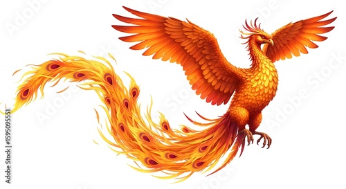 Golden phoenix in flight