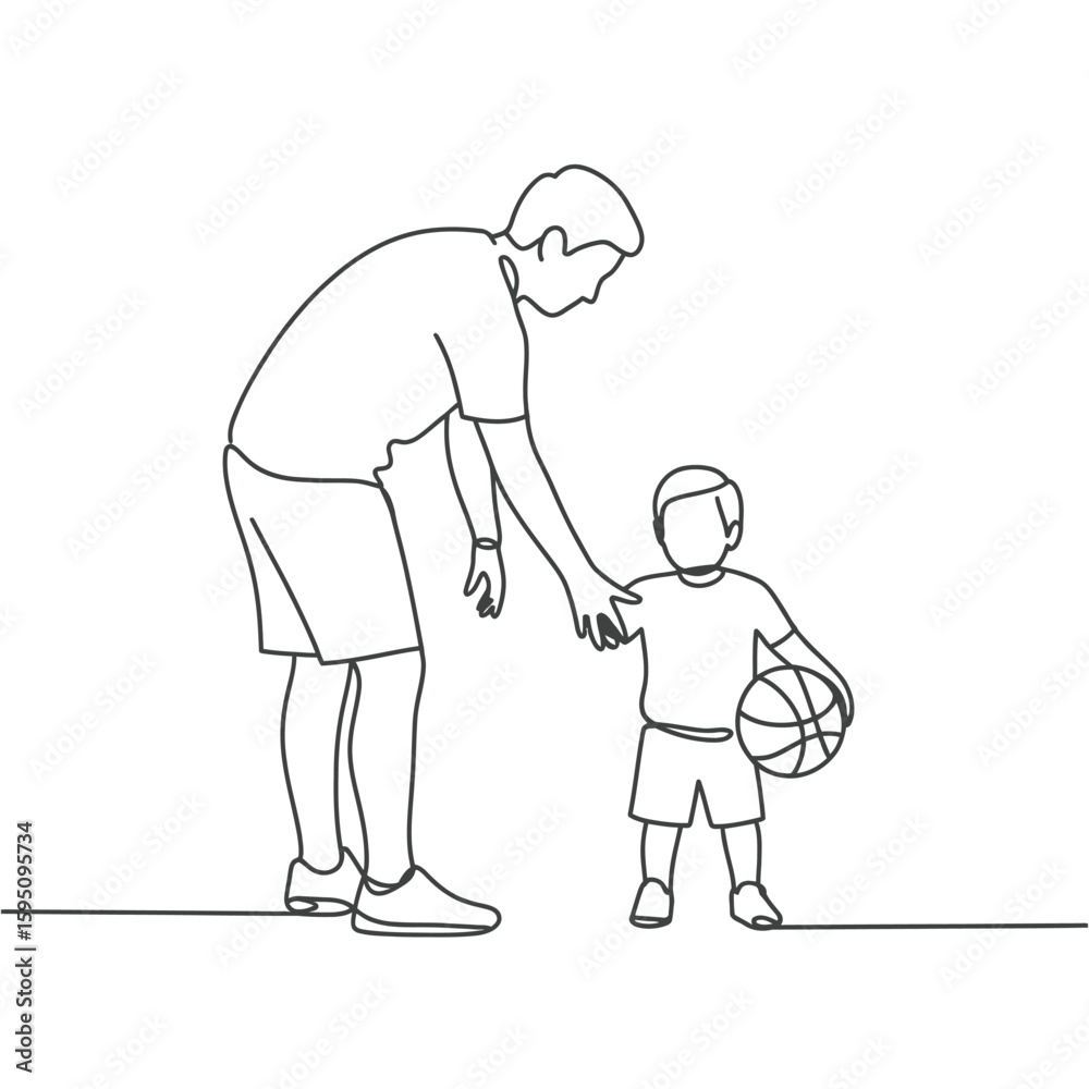 Father and son holding hands with basketball Father and son holding hands with basketball