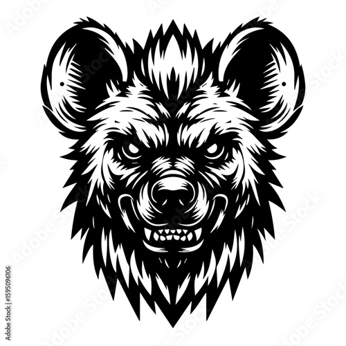 Obraz na plátně Tribal Hyena Head Vector – Fierce Symmetrical Animal Design in Black and White