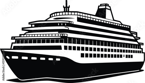 Cruise ship icon, sea travel vector, nautical boat silhouette, ocean liner illustration, maritime graphic