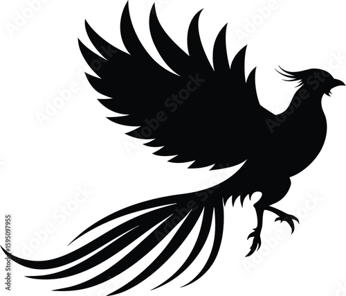 Flying pheasant silhouettes, rooster bird vector, ring-necked illustration, wildlife silhouette design