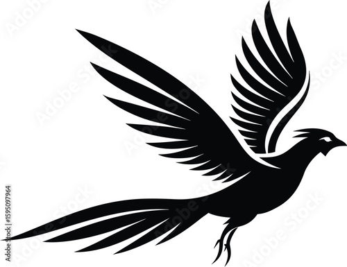 Flying pheasant silhouettes, rooster bird vector, ring-necked illustration, wildlife silhouette design