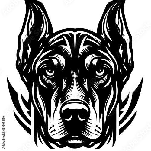 Striking Graphic Powerful Dog Portrait with Intricate Tribal-Inspired Elements