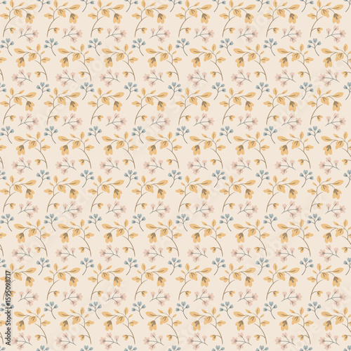 A charming seamless pattern featuring delicate pastel pink and blue floral
