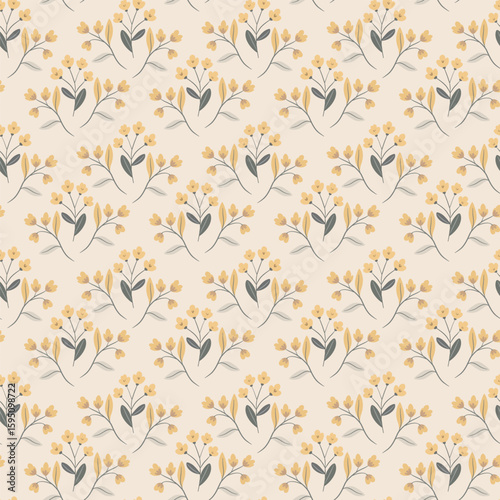 A charming seamless pattern features delicate yellow flowers