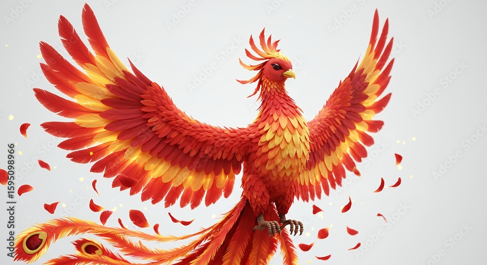 Fototapeta premium Red gold phoenix with outspread wings