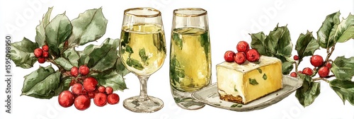 Festive dessert and drinks on a holiday table with seasonal decorations in a cozy setting