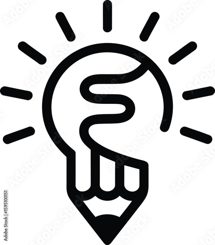 Black and white lightbulb pencil idea graphic illustration