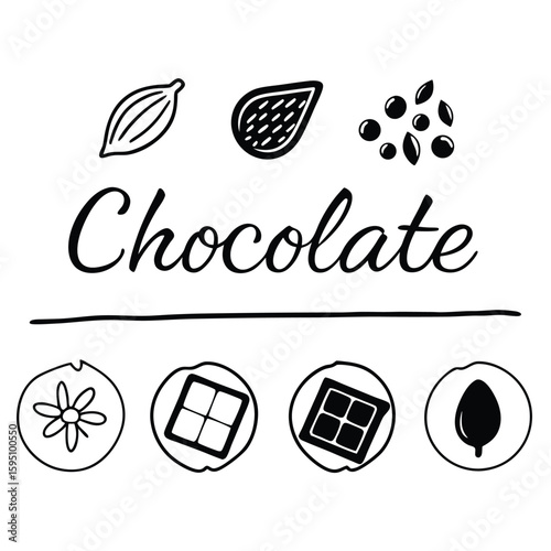 Chocolate Elements Hand Drawn Vector Illustration with Calligraphy on Transparent Background hand drawn illustration featuring chocolate