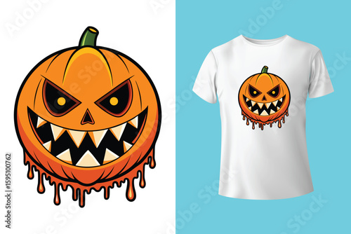 a halloween - themed t - shirt design featuring a black shirt with the text you're a monster and a black bat, surrounded by yellow and orange pumpkins and a black poster 