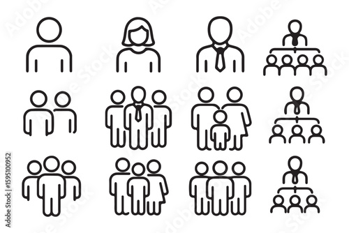 People group icon set. Team of worker. User profile symbol. Group of people or group of users. Persons symbol. Population icon. Increase social development, global demography illustration.