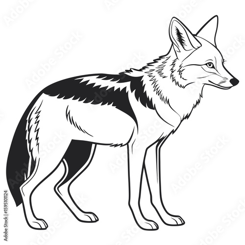 A line drawing of a jackal standing on a white background