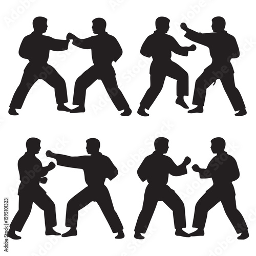 Martial Arts Fighters Silhouette Set

