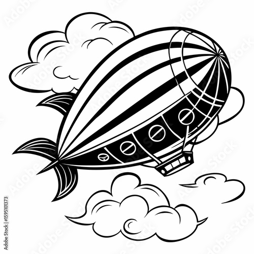 A vintage airship floats majestically among the clouds