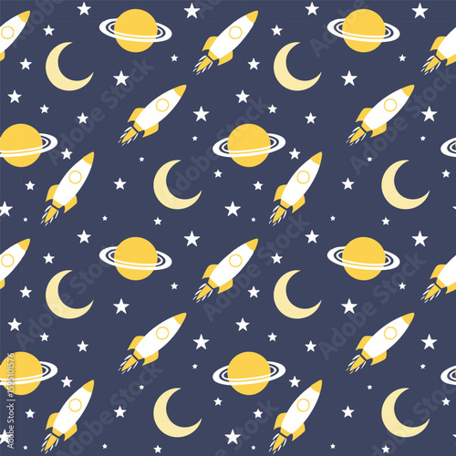 Space Rockets and Planets Seamless Repeat