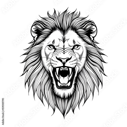 Roaring Lion Face Line Art Illustration