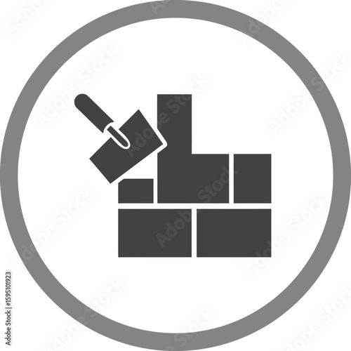 Construction industry illustration depicting masonry wall installation within a circle frame